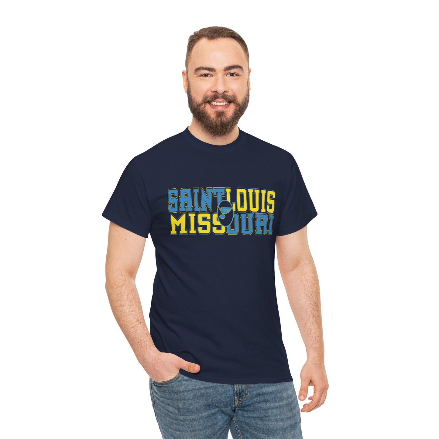 Saint Louis Missouri Tee in Blue & Gold Font