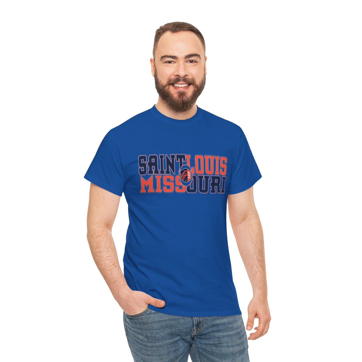 Saint Louis Missouri Tee in Blue and Red Font