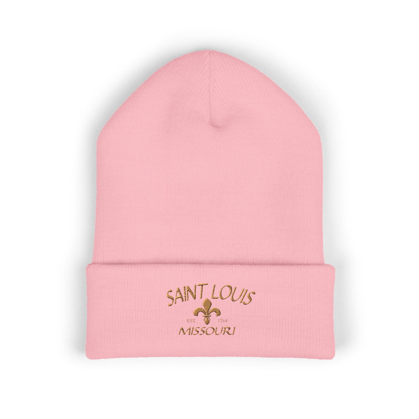 Saint Louis Embroidered Beanie — Brown Lettering
