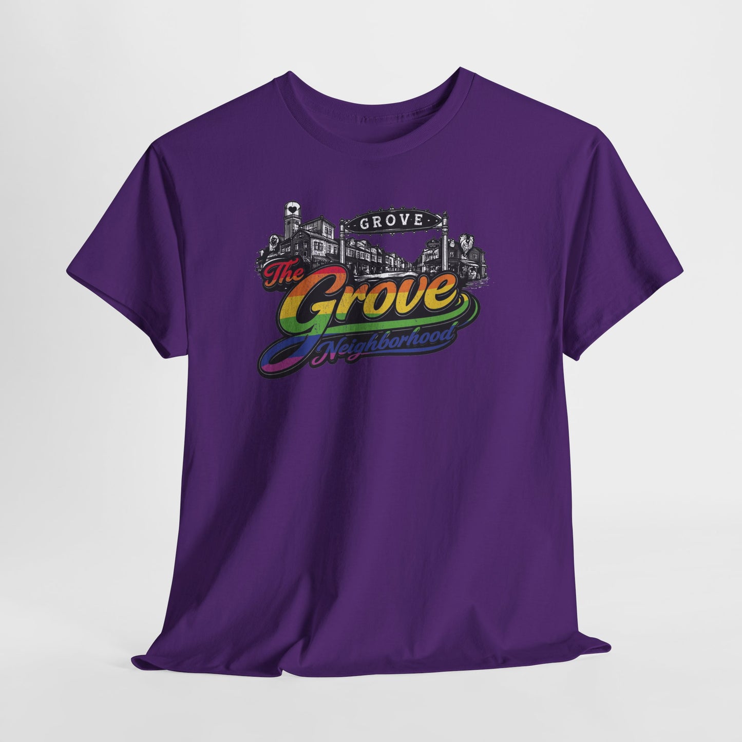 The Grove Neighborhood Tee — Retro Rainbow Logo T-Shirt