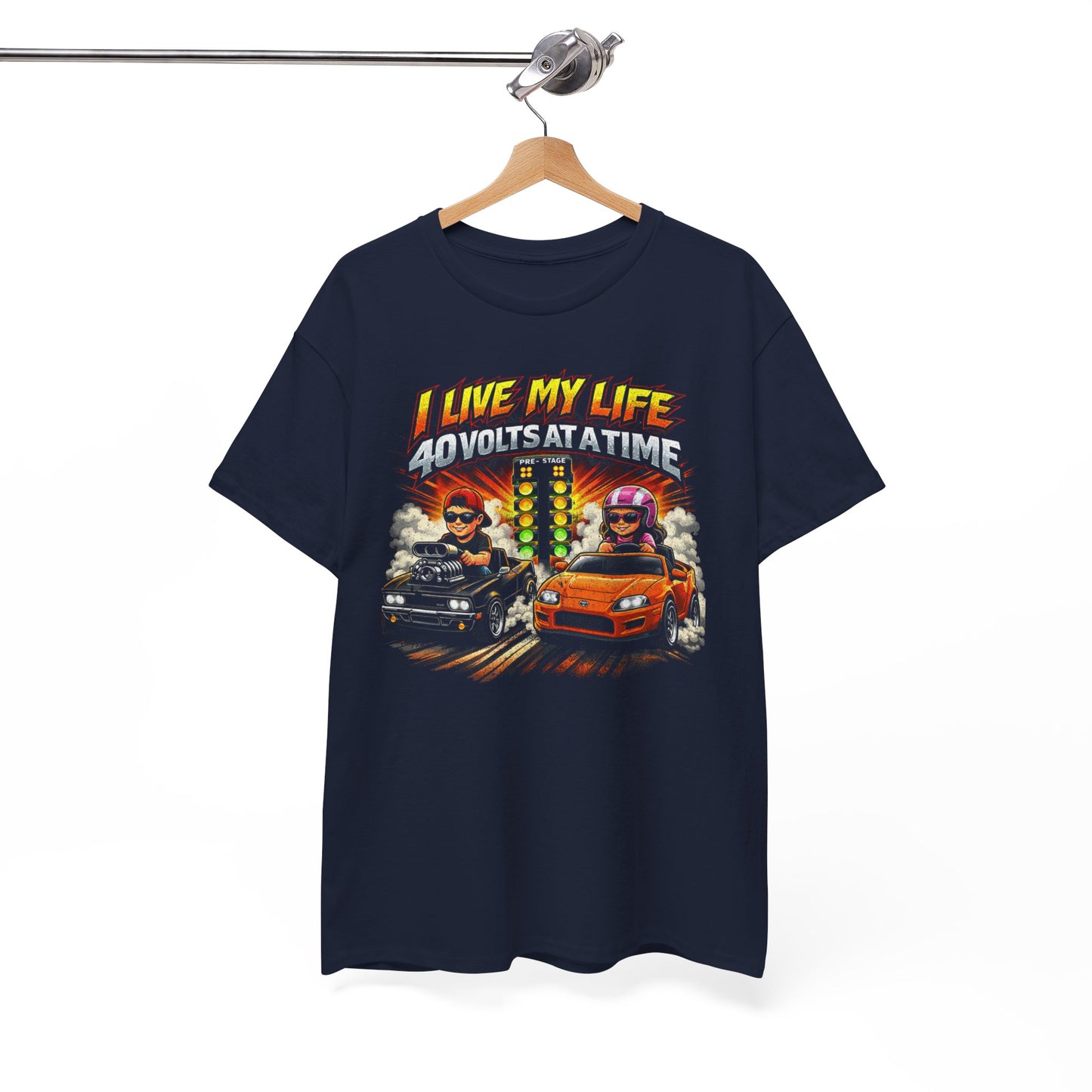 I Live My Life 40 Volts at a Time Racing T‑Shirt