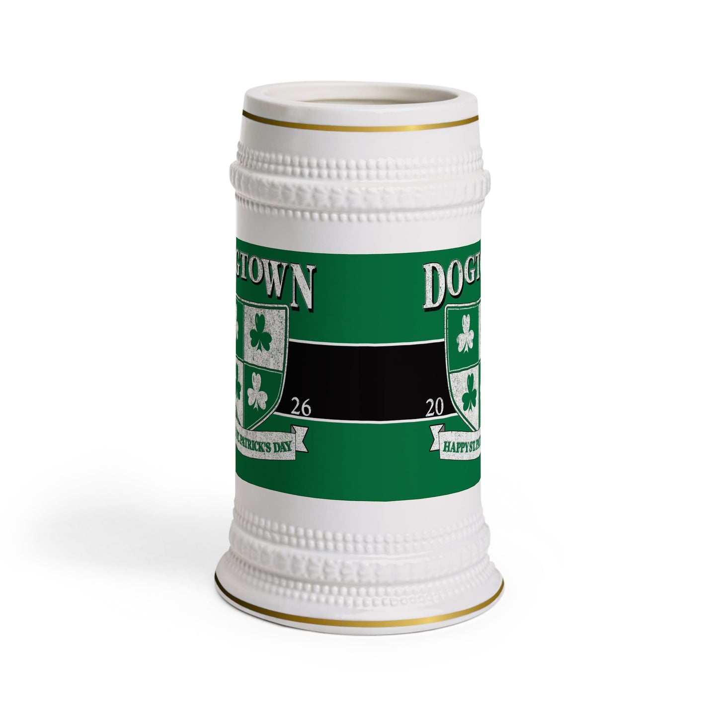 Dogtown Beer Stein Mug – St. Patrick’s Day Shamrock Crest