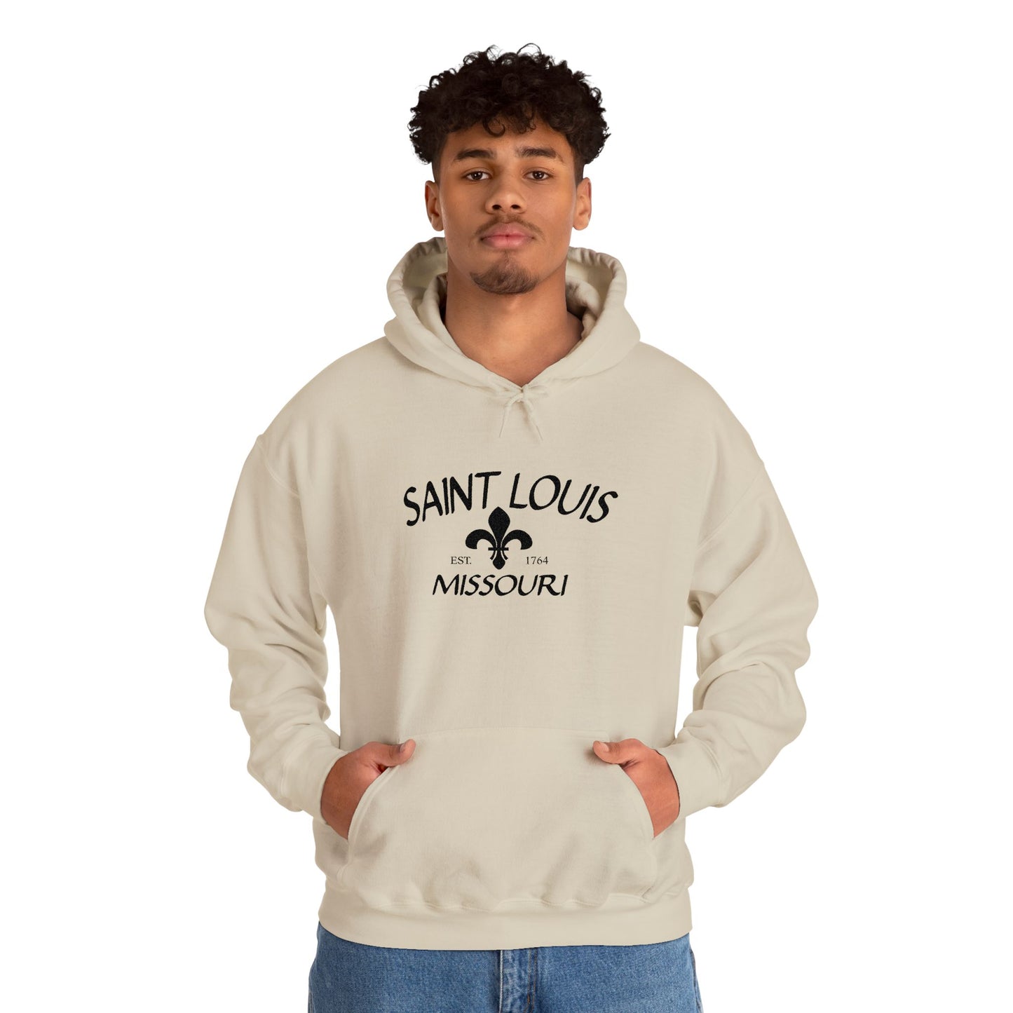 Saint Louis Missouri Embroidered Hoodie (Black Lettering)