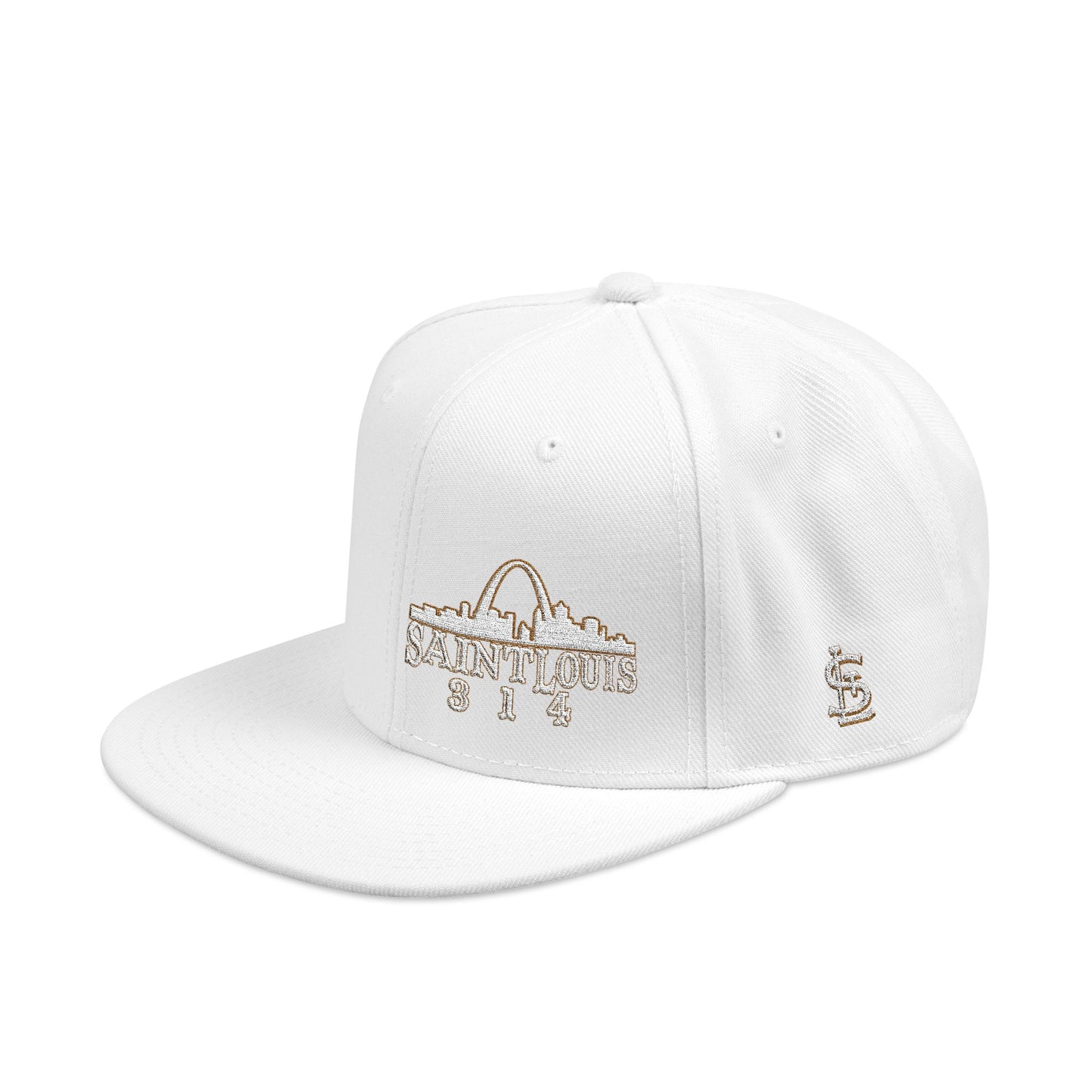 Embroidered Snapback Hat - Saint Louis - White and Gold Lettering Printify