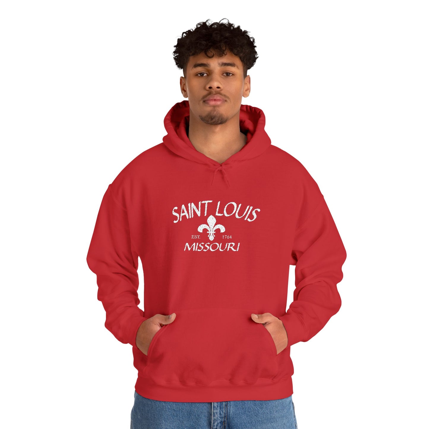 Saint Louis Missouri Embroidered Hoodie — White Lettering Printify