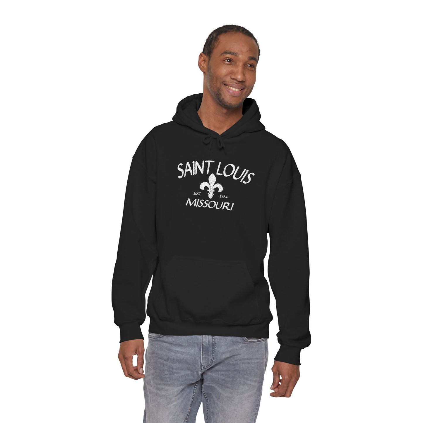 Saint Louis Missouri Embroidered Hoodie — White Lettering Printify