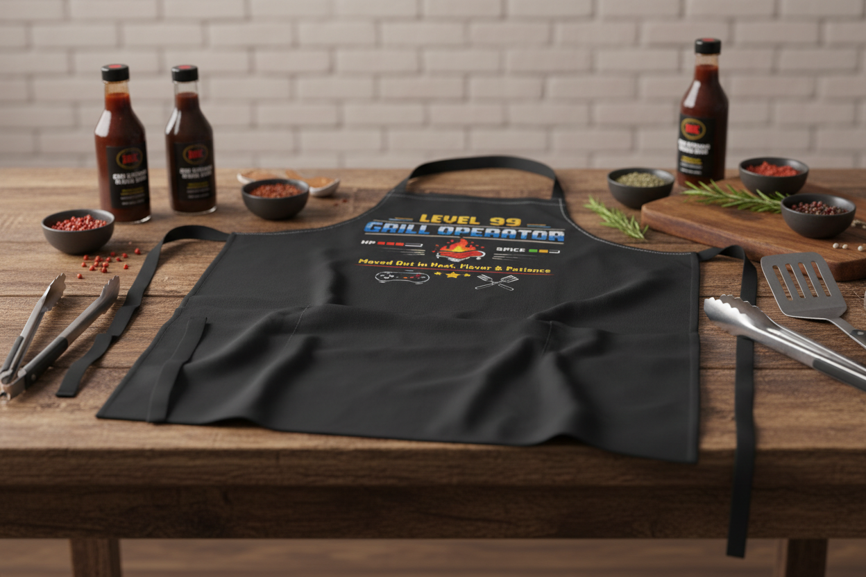 Level 99 Grill Operator Apron — Funny Gamer BBQ Chef Gift