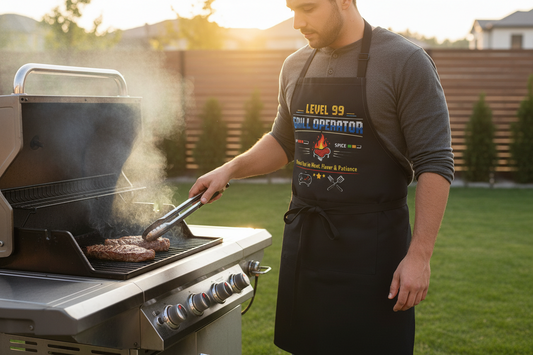 Level 99 Grill Operator Apron — Funny Gamer BBQ Chef Gift