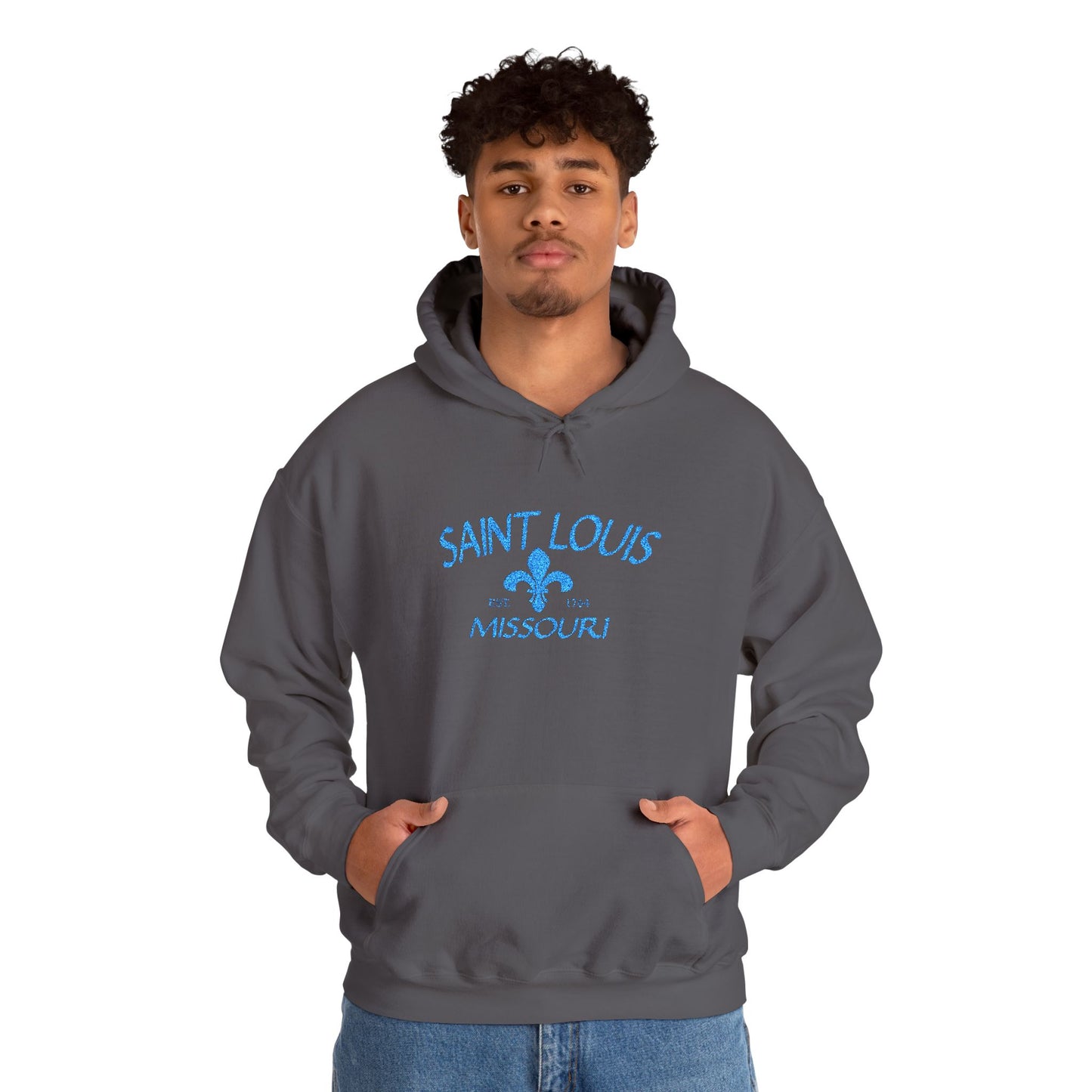 Saint Louis Embroidered Hoodie — Blue Lettering