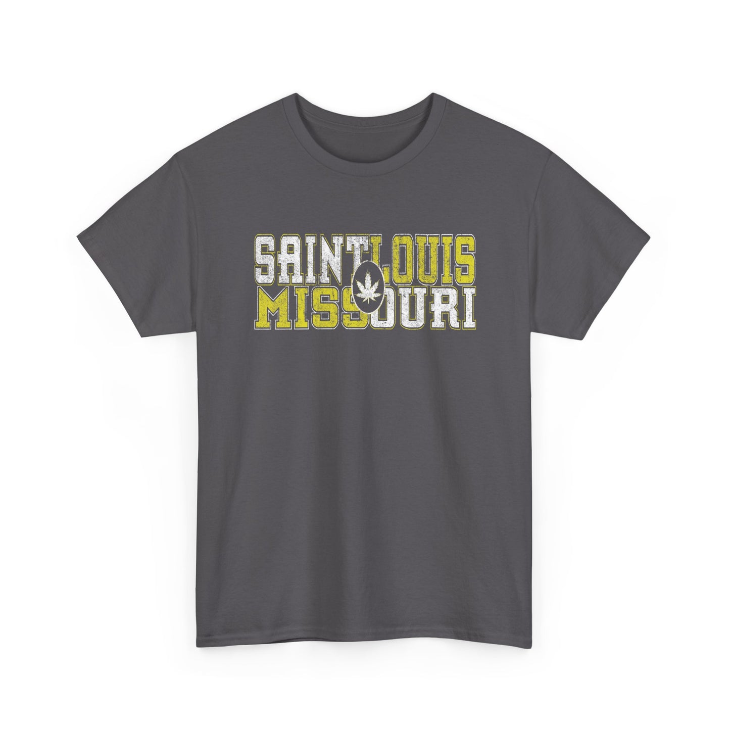Saint Louis Missouri Tee - Retro Collegiate Cannabis Leaf Design