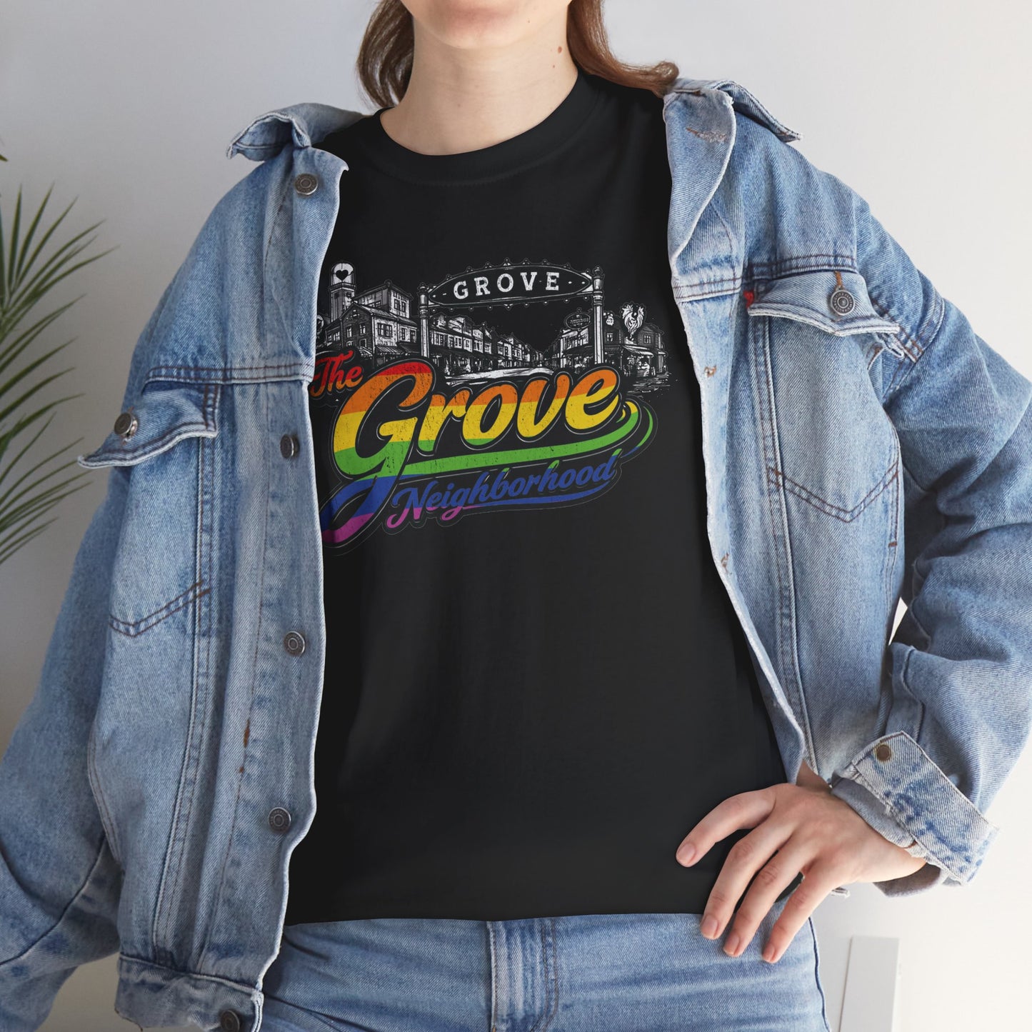 The Grove Neighborhood Tee — Retro Rainbow Logo T-Shirt