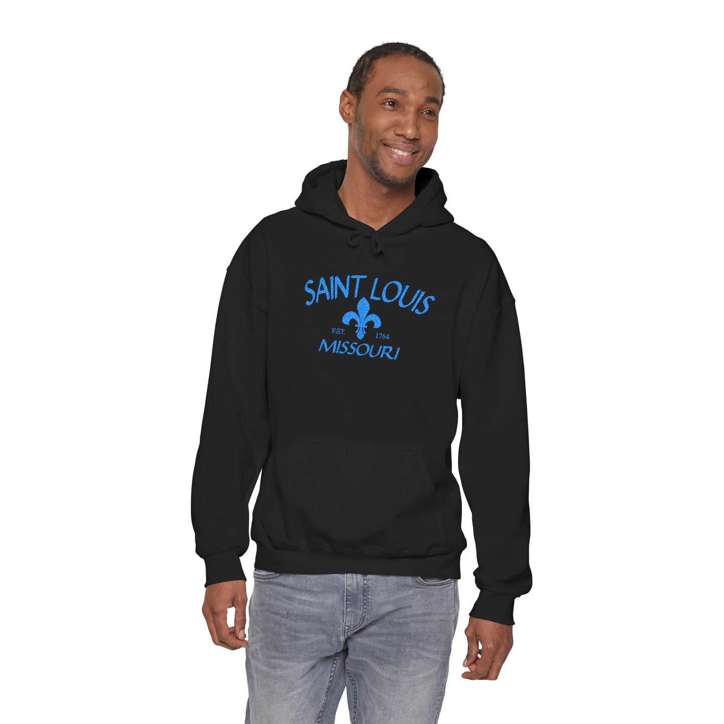 Saint Louis Embroidered Hoodie — Blue Lettering