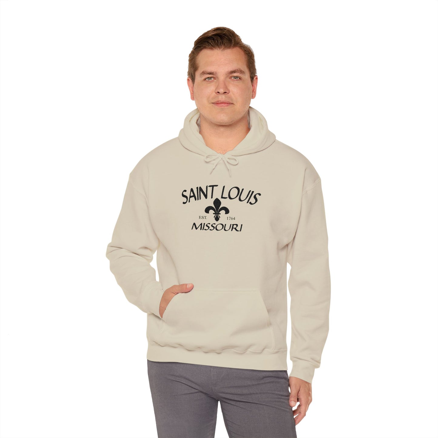 Saint Louis Missouri Embroidered Hoodie (Black Lettering)
