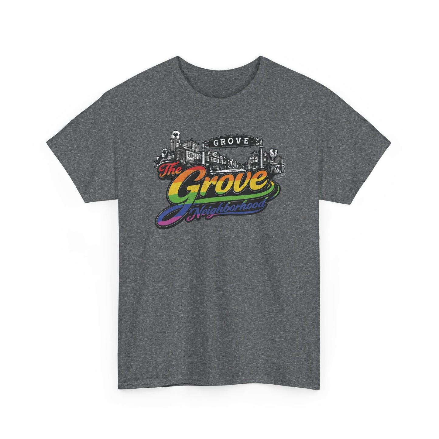 The Grove Neighborhood Tee — Retro Rainbow Logo T-Shirt