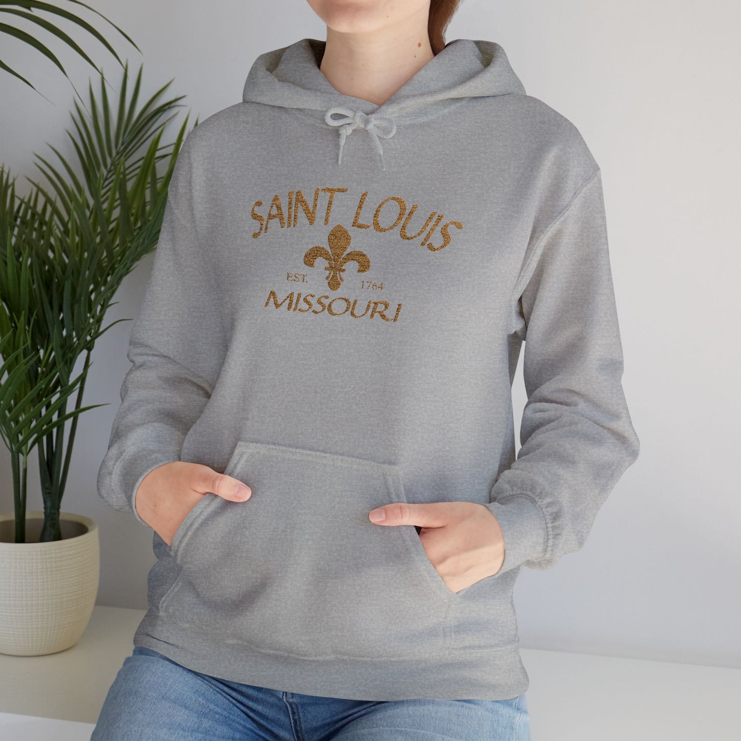 Saint Louis Missouri Embroidered Hoodie — Brown Lettering