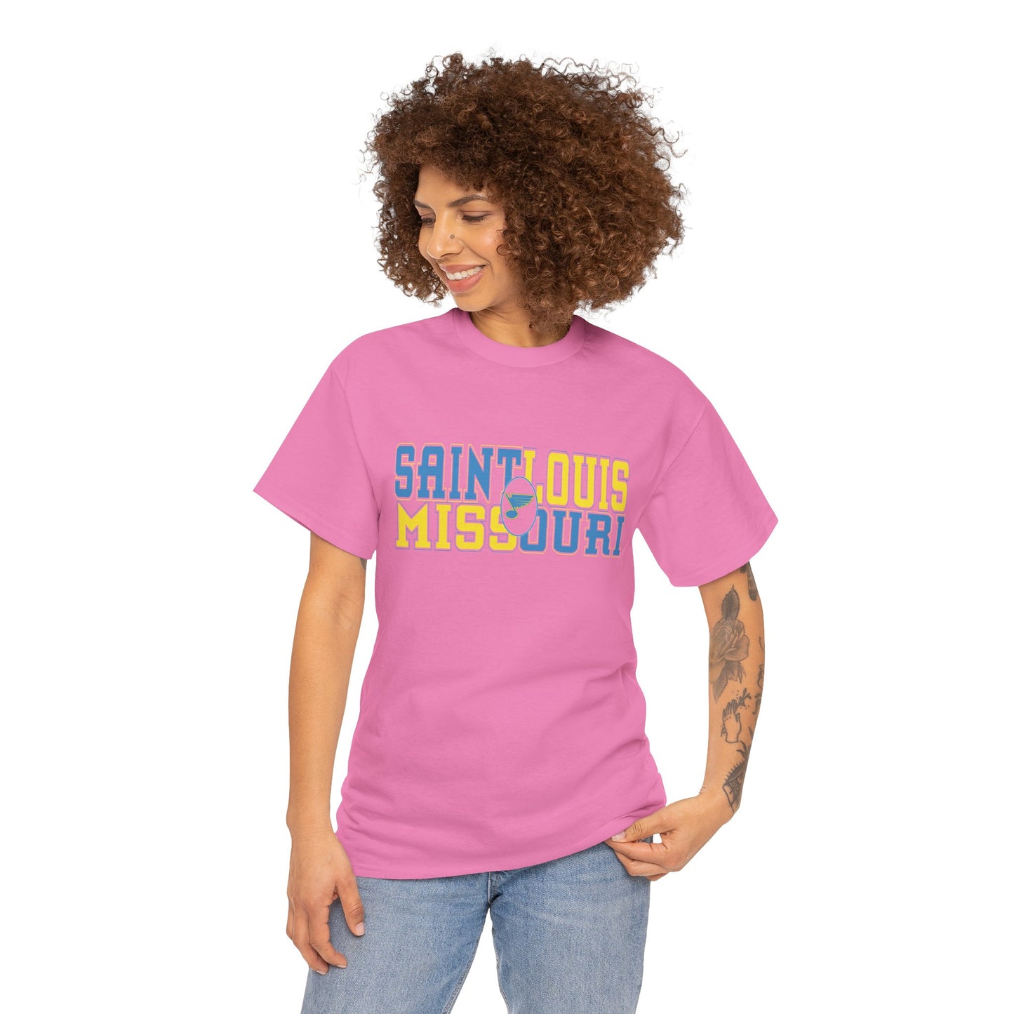 Saint Louis Missouri Tee in Blue & Gold Font