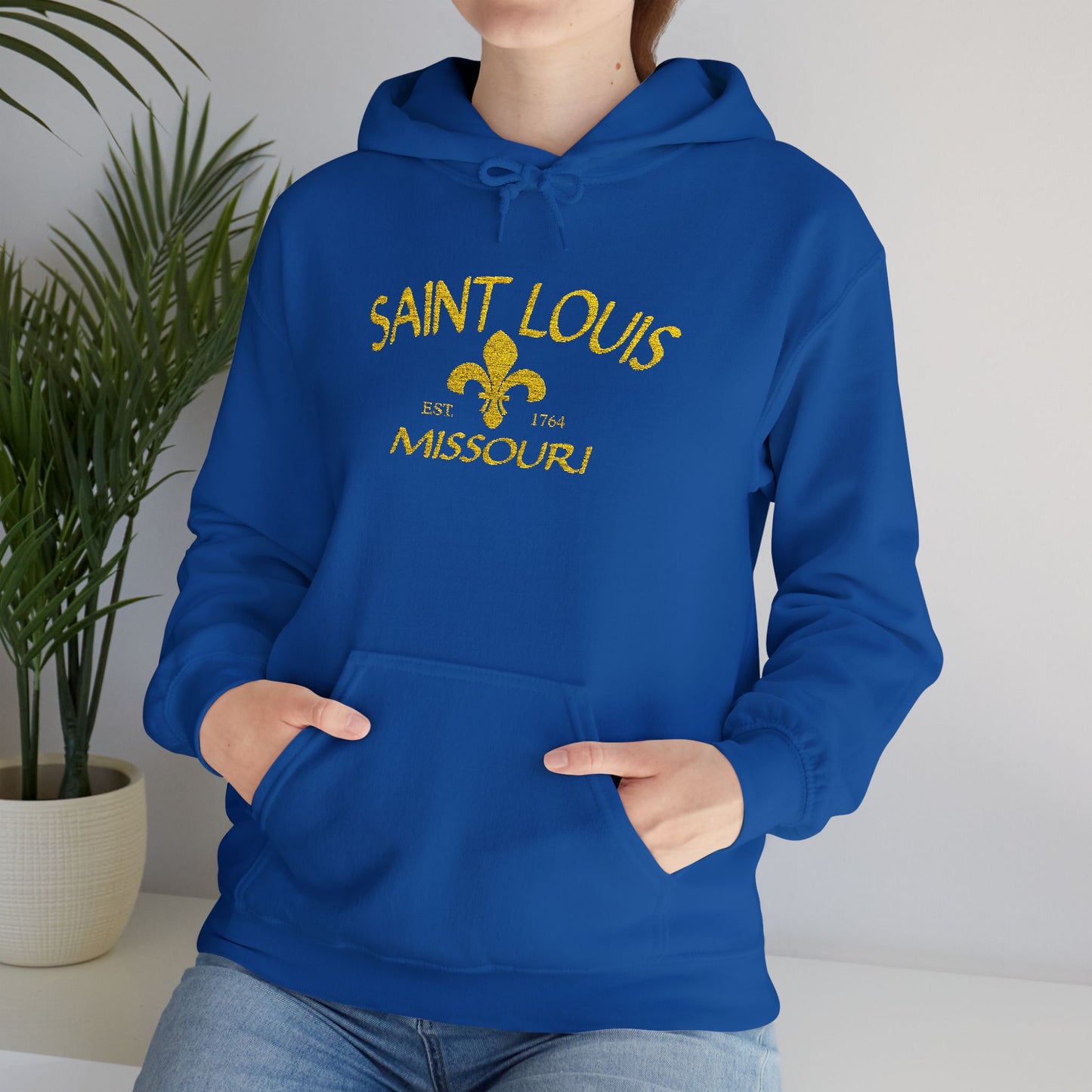 Embroidered Hoodie-Saint Louis Missouri (Yellow Lettering) Printify