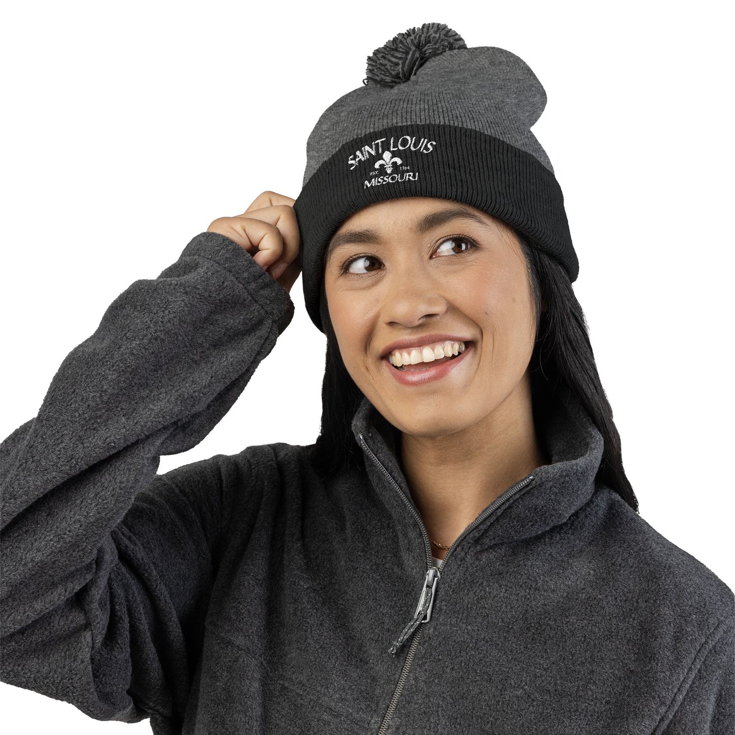 St. Louis Pom Pom Knit Cap — Embroidered Cuffed Beanie