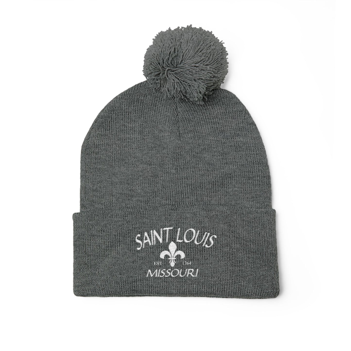 St. Louis Pom Pom Knit Cap — Embroidered Cuffed Beanie
