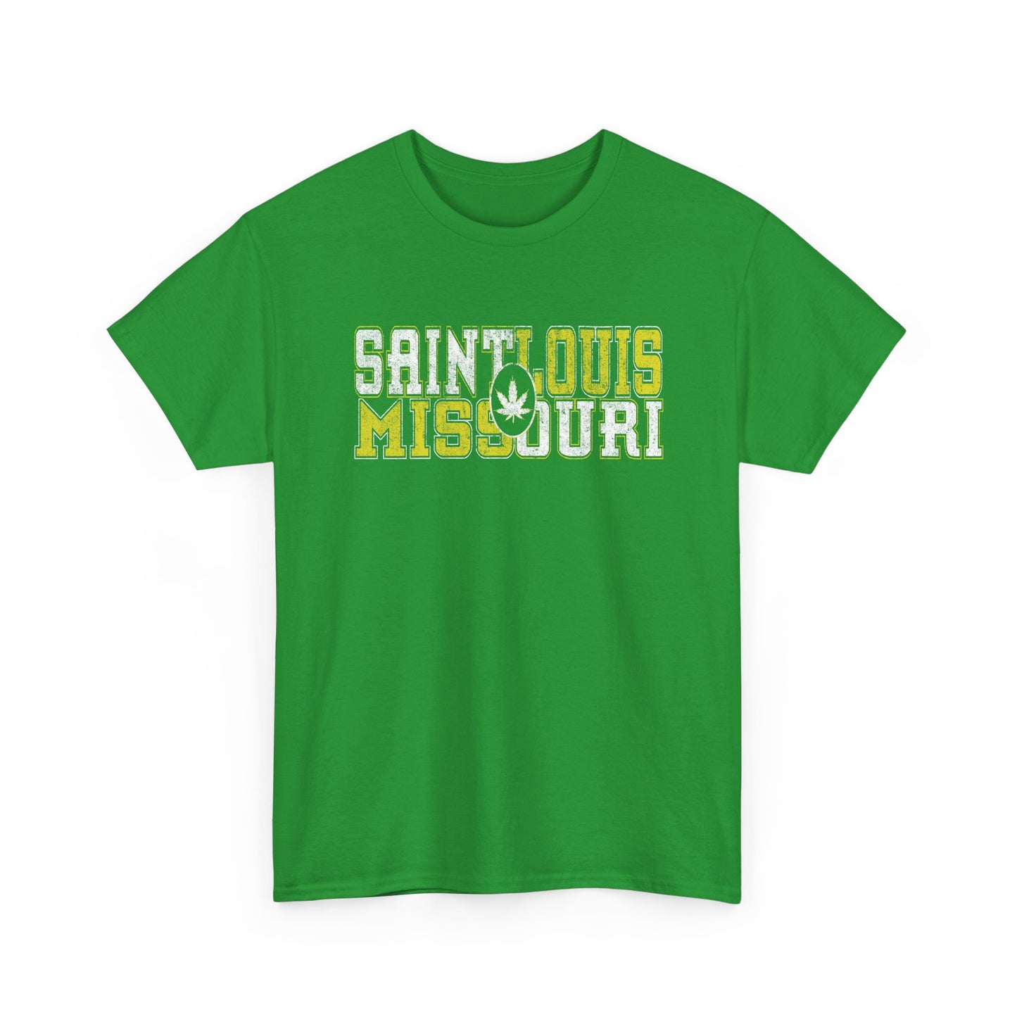 Saint Louis Missouri Tee - Retro Collegiate Cannabis Leaf Design