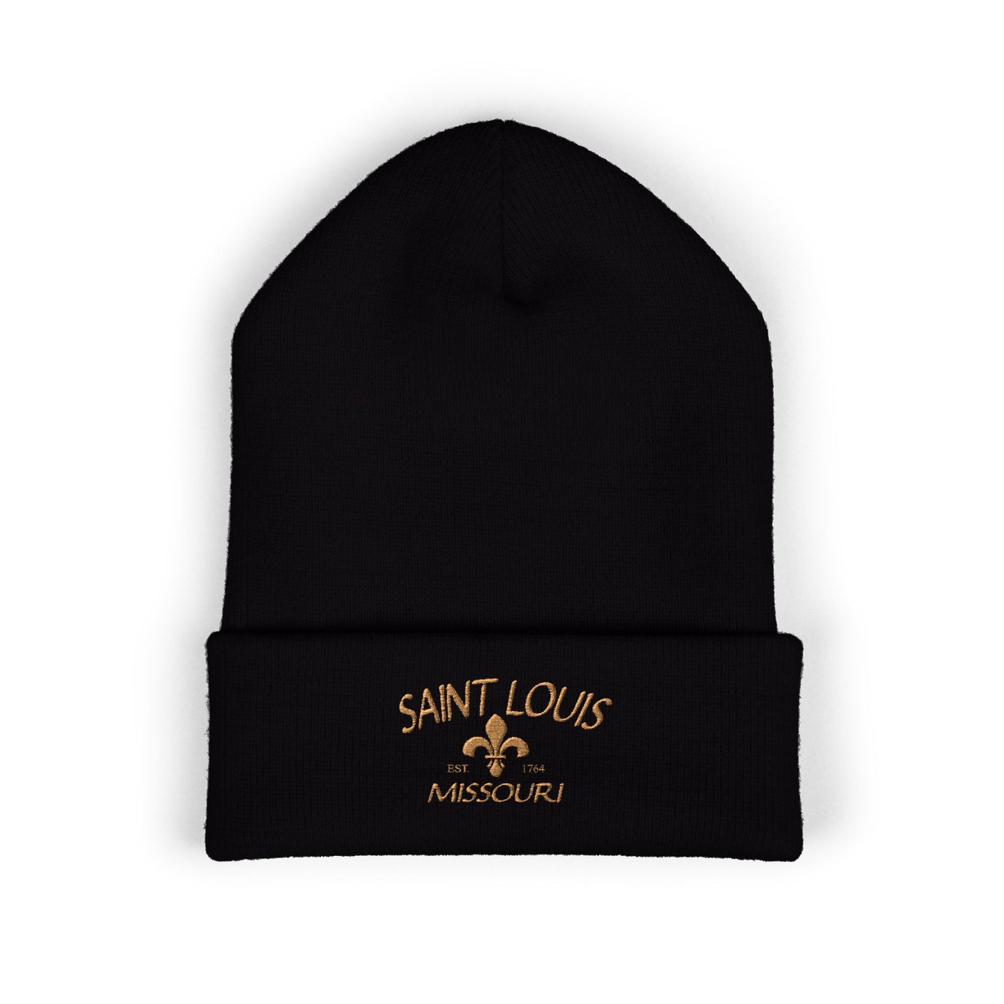 Saint Louis Embroidered Beanie — Brown Lettering