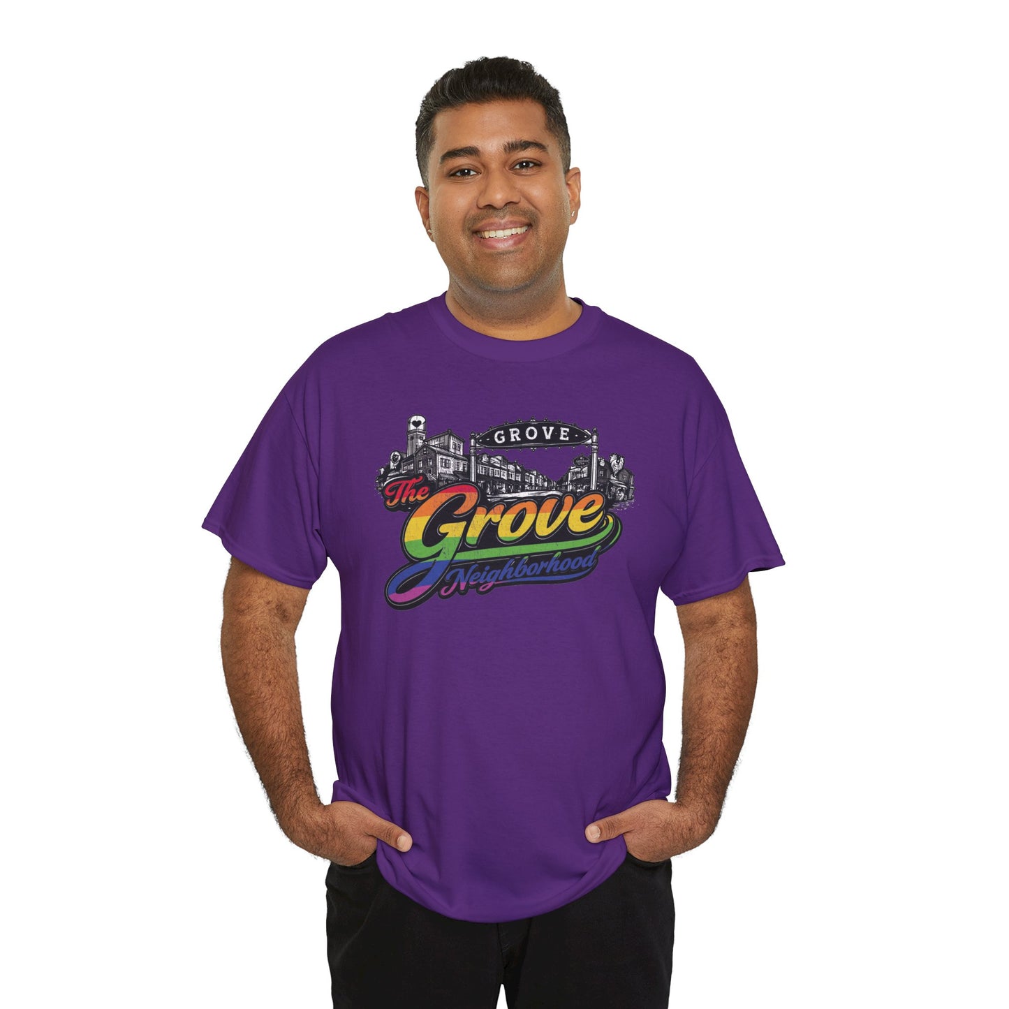 The Grove Neighborhood Tee — Retro Rainbow Logo T-Shirt
