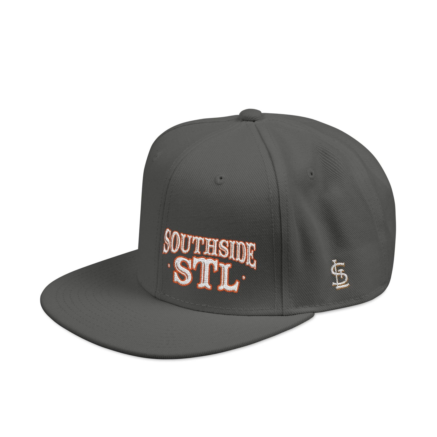 Embroidered Snapback Hat - Southside STL - White & Orange Lettering Printify