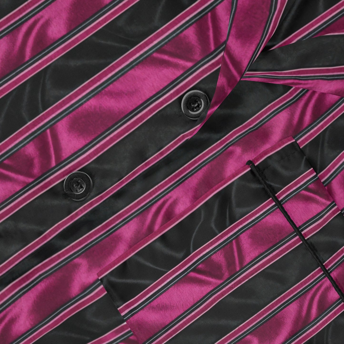 Pink and Black Striped Satin Pajama Set