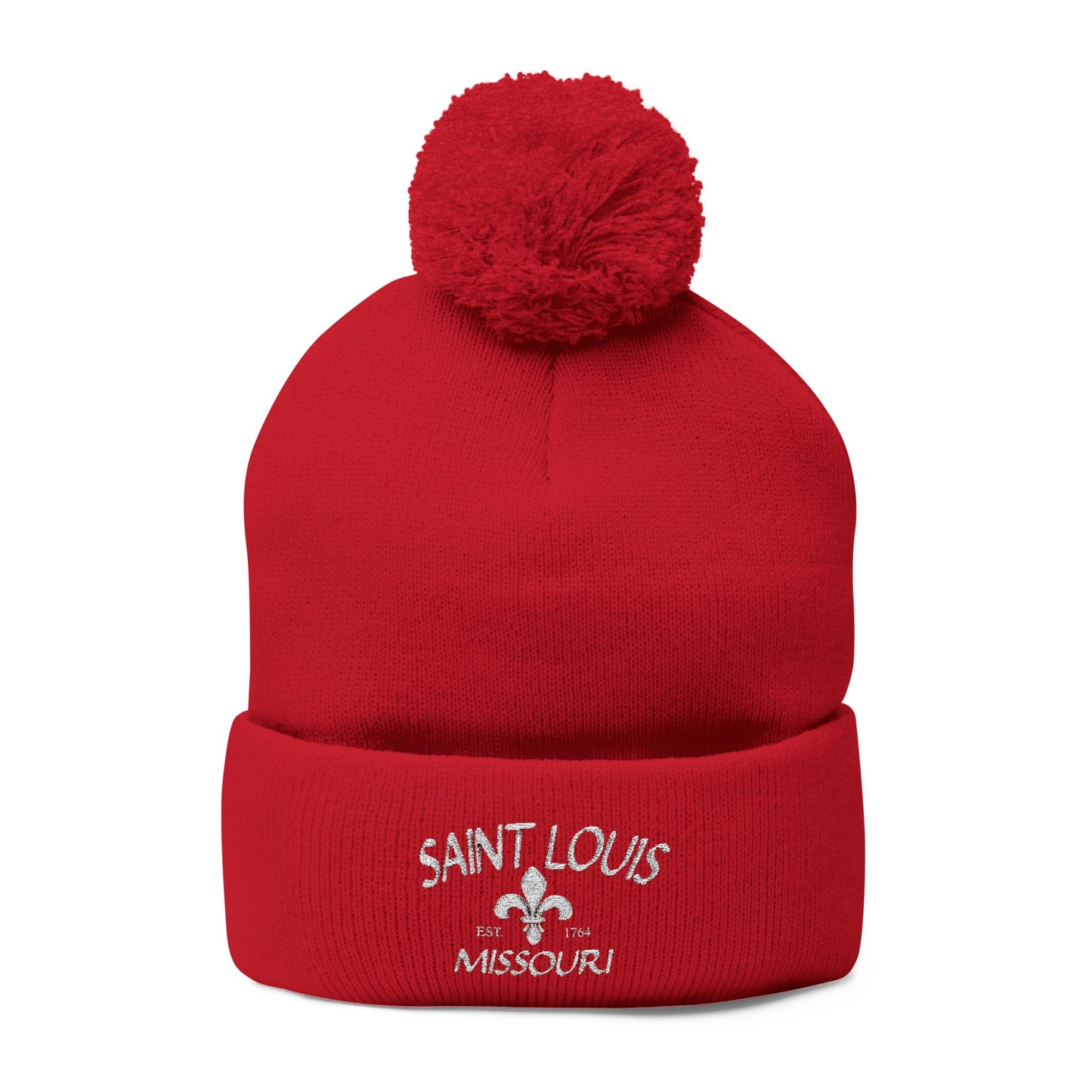 St. Louis Pom Pom Knit Cap — Embroidered Cuffed Beanie