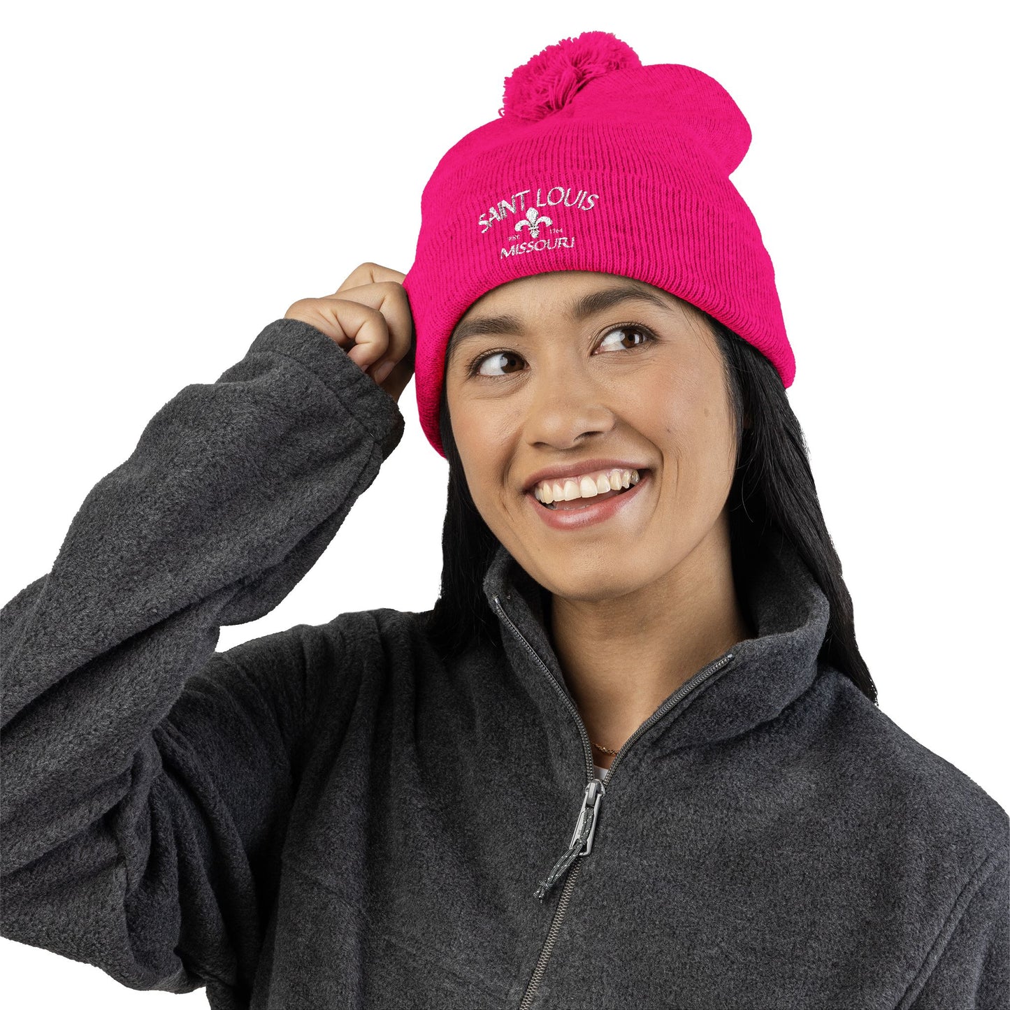 St. Louis Pom Pom Knit Cap — Embroidered Cuffed Beanie