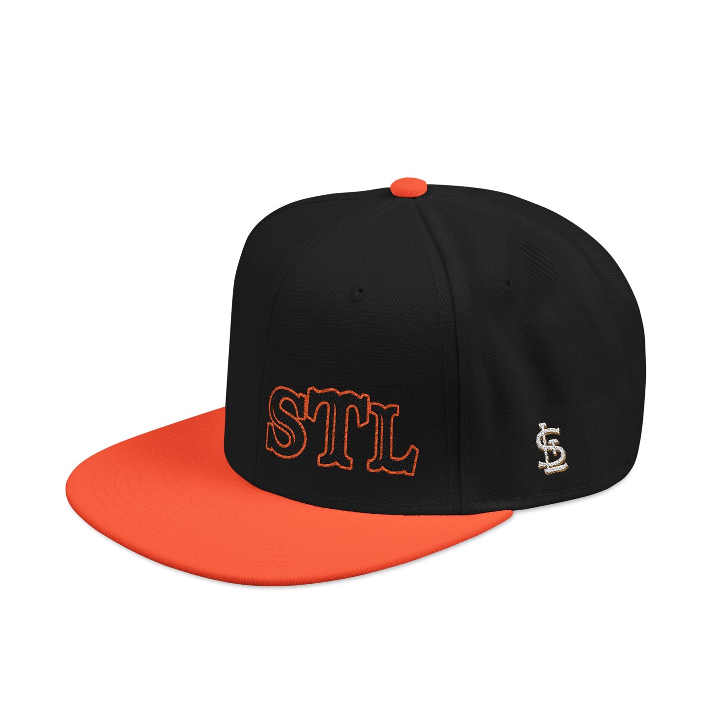 STL Embroidered Snapback Hat- Black & Orange Lettering Printify