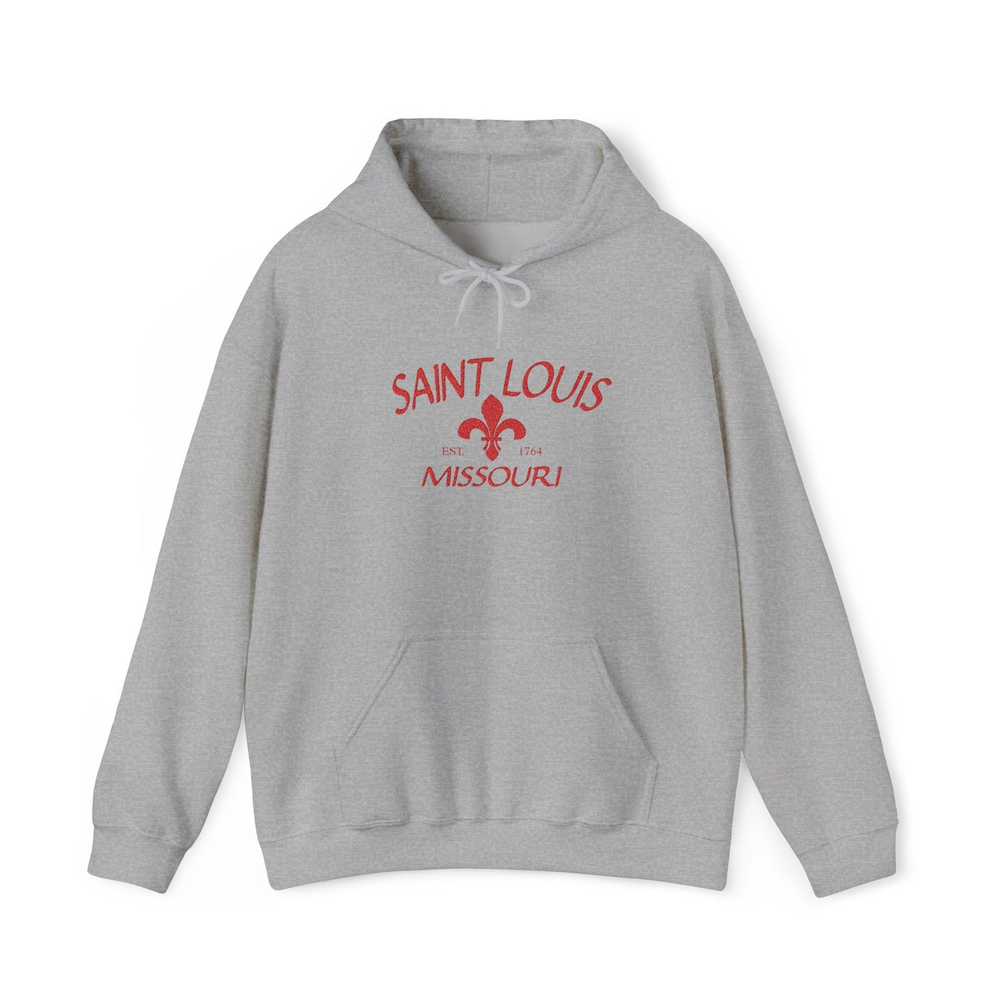 Saint Louis Missouri Embroidered Hoodie — Red Lettering