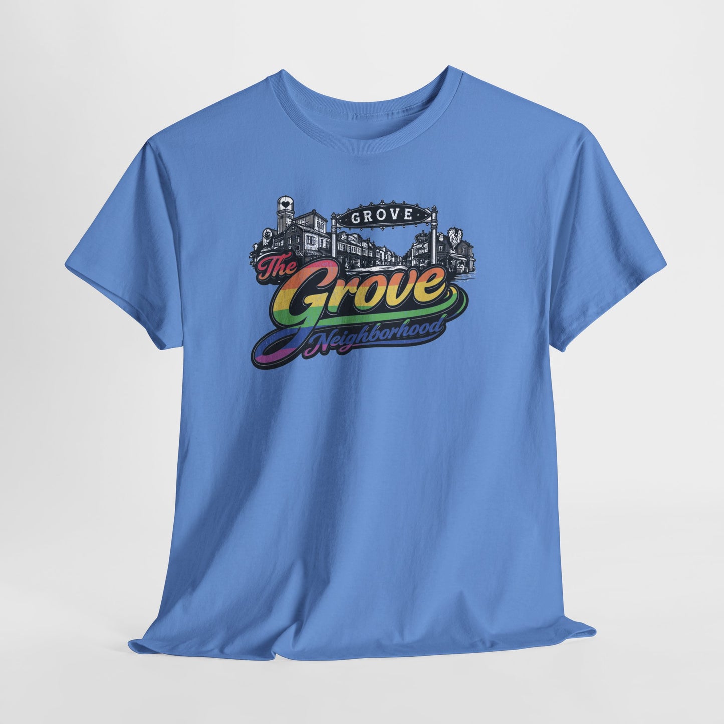 The Grove Neighborhood Tee — Retro Rainbow Logo T-Shirt