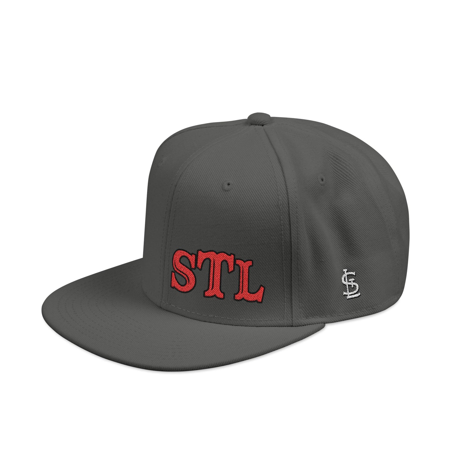STL Embroidered Snapback Hat-Red & Black Lettering Printify