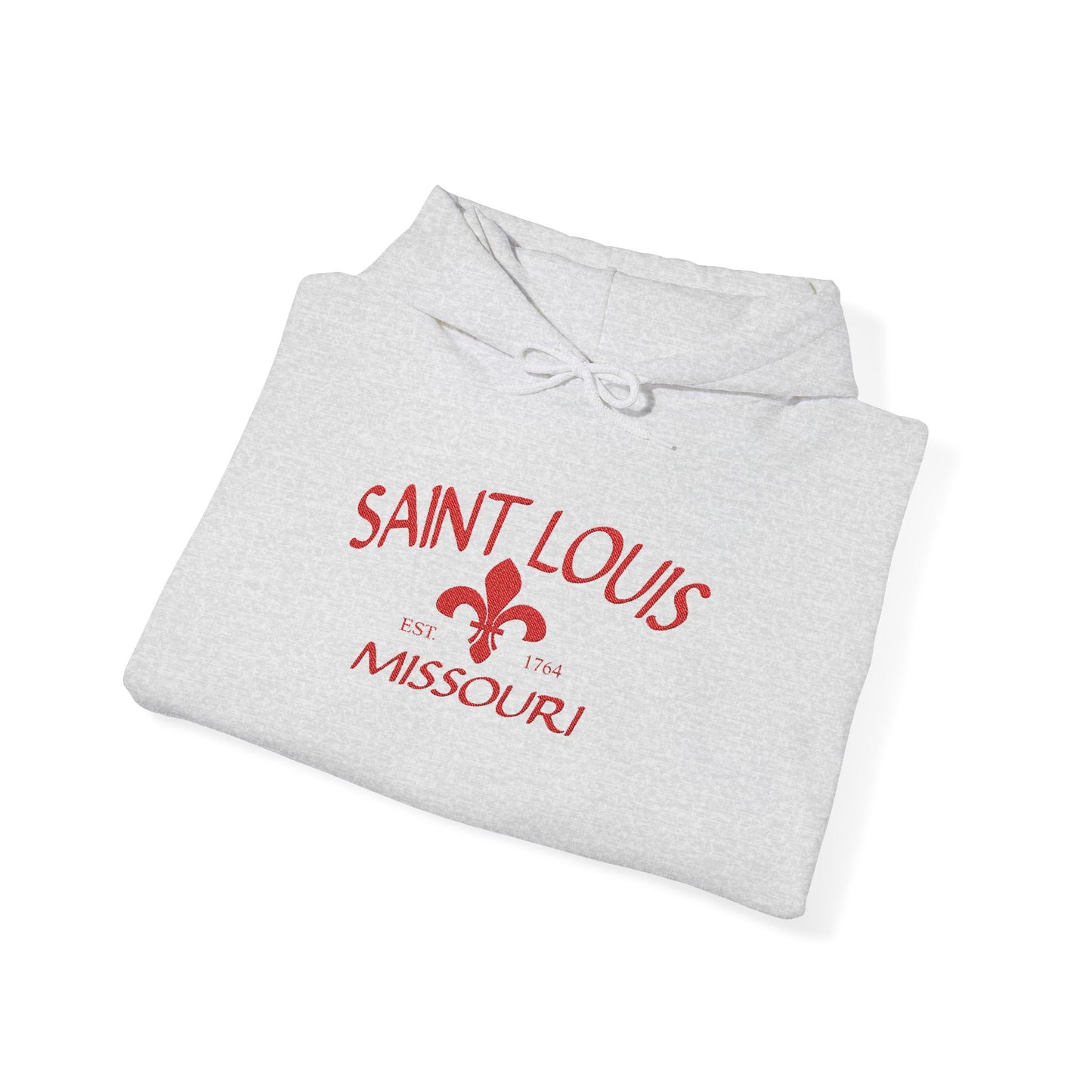 Saint Louis Missouri Embroidered Hoodie — Red Lettering