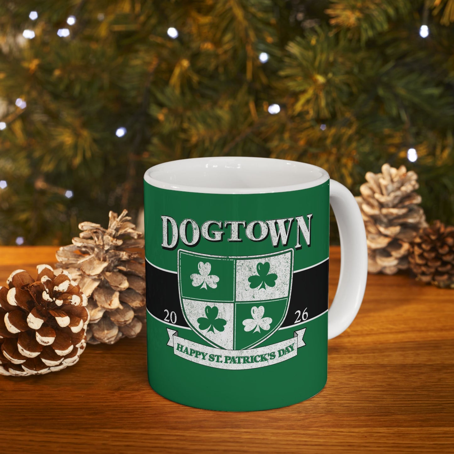 St. Patrick's Day Green Ceramic Mug – 'Dogtown' Crest 11oz/15oz Printify
