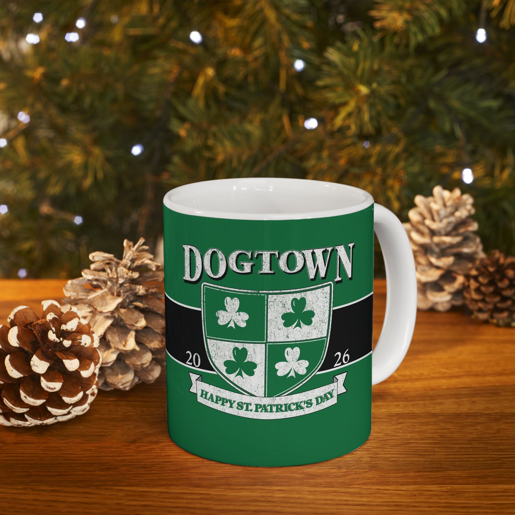 St. Patrick's Day Green Ceramic Mug – 'Dogtown' Crest 11oz/15oz Printify