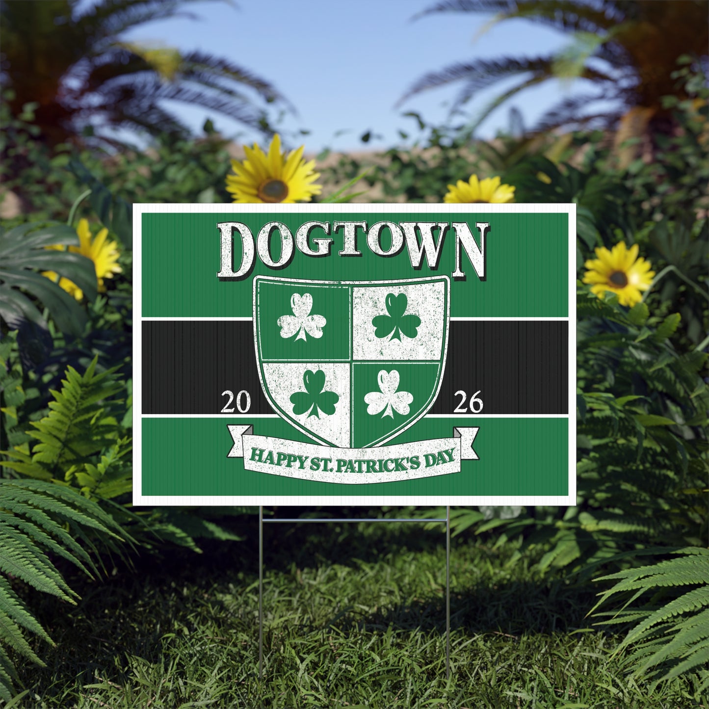Dogtown St. Patrick’s Day Lawn Sign – Happy St. Patrick’s Day Shamrock Yard Decor 2026