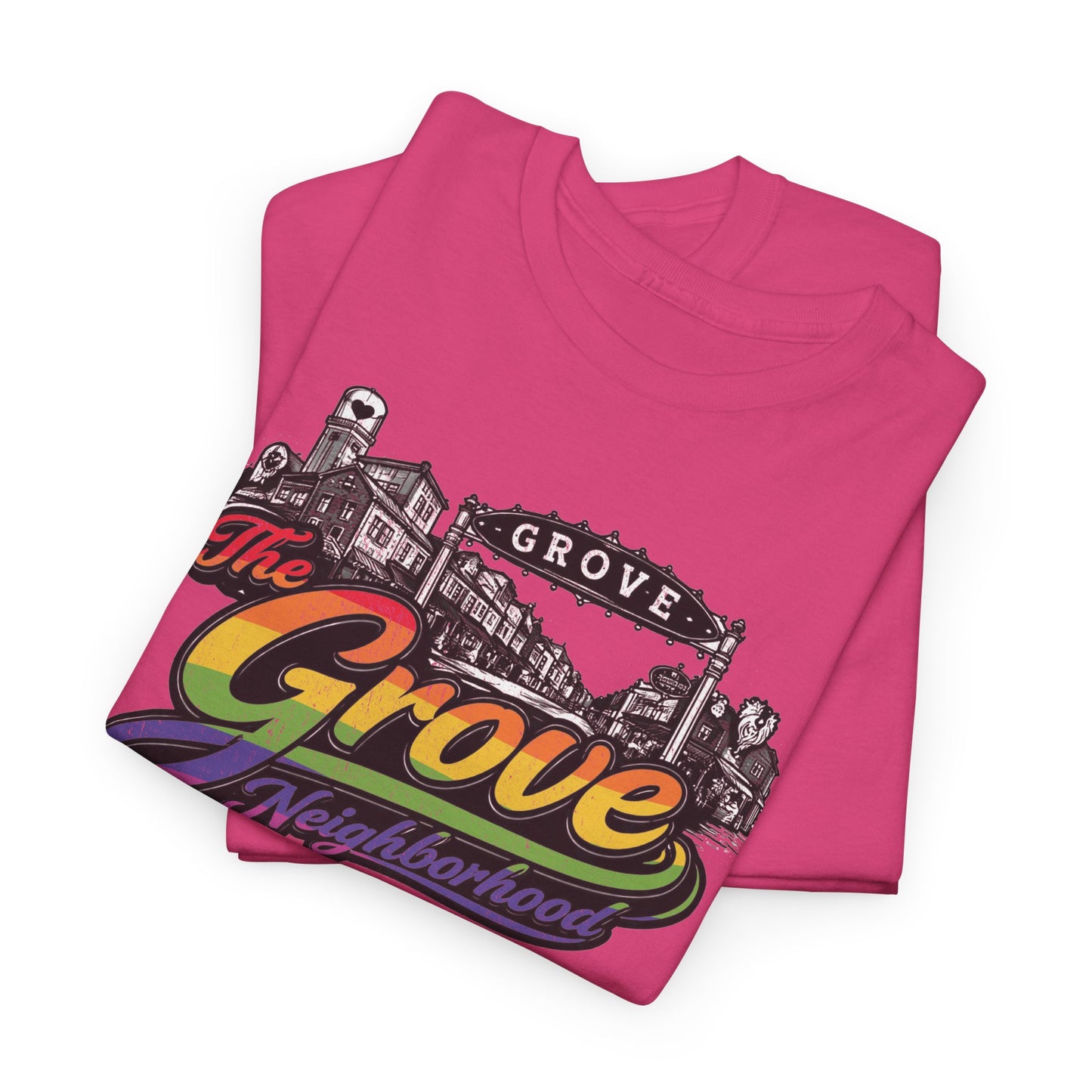 The Grove Neighborhood Tee — Retro Rainbow Logo T-Shirt