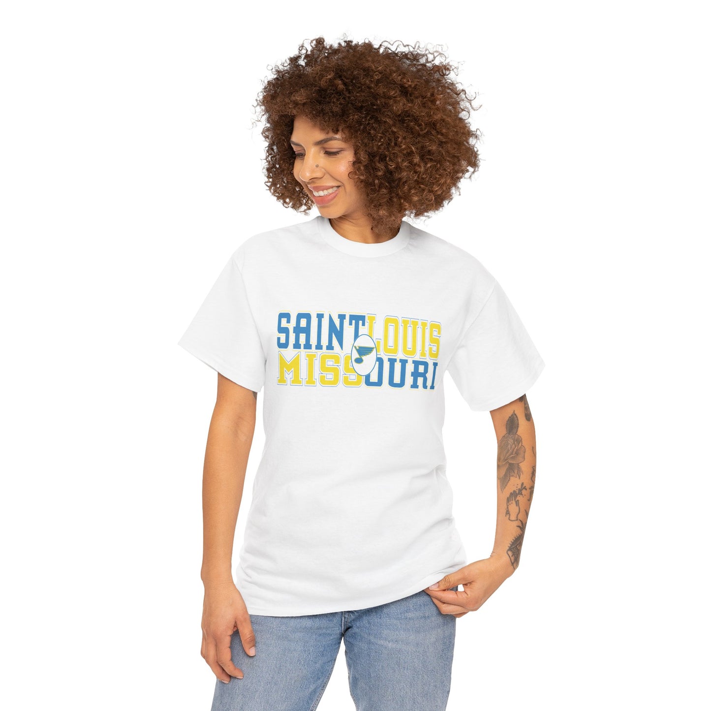 Saint Louis Missouri Tee in Blue & Gold Font