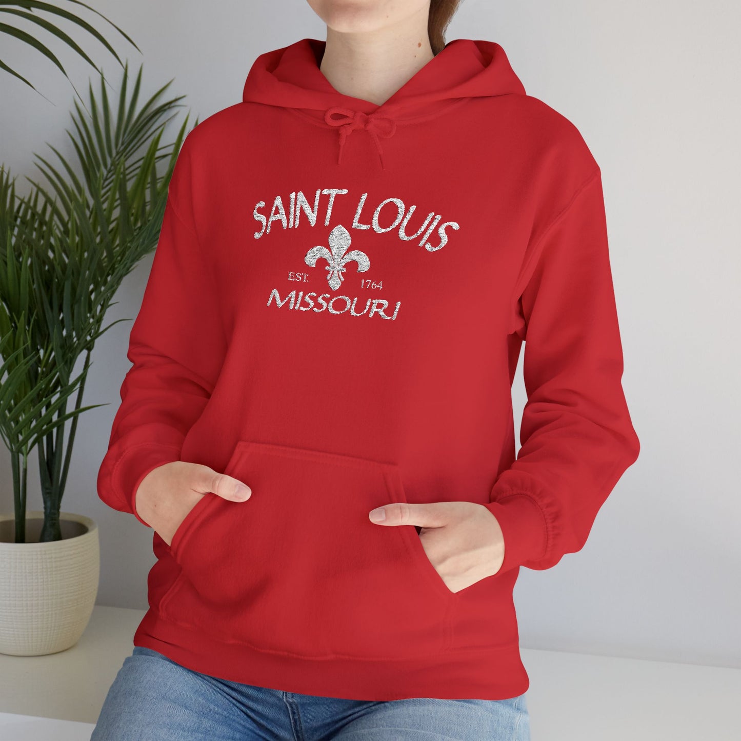 Saint Louis Missouri Embroidered Hoodie — White Lettering Printify