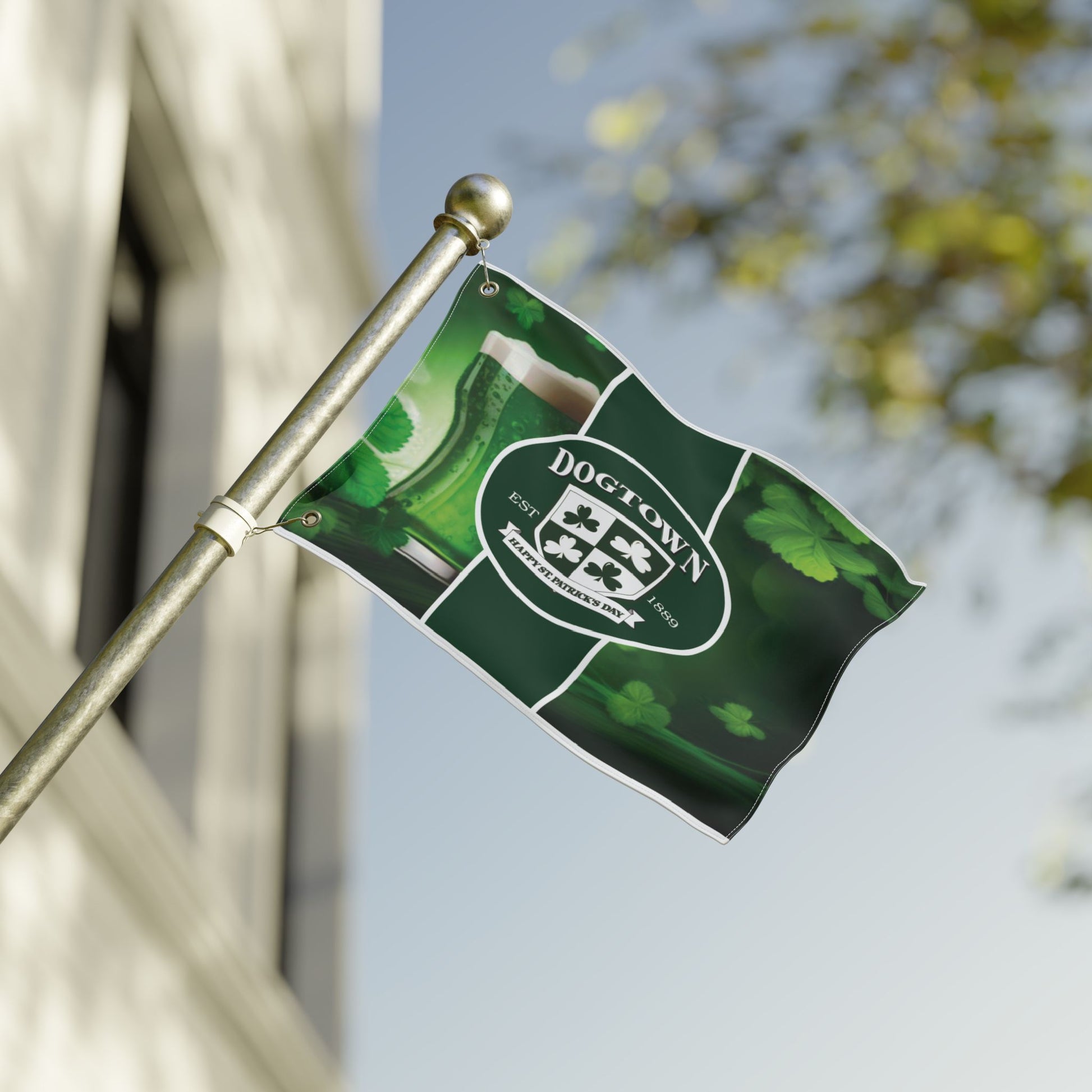 Double Sided Flag- Dogtown Neighborhood St Patrick's Day Printify