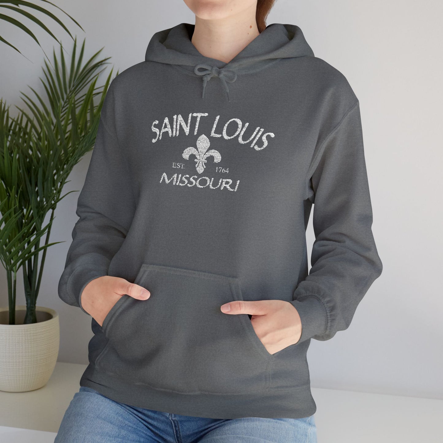 Saint Louis Missouri Embroidered Hoodie — White Lettering Printify