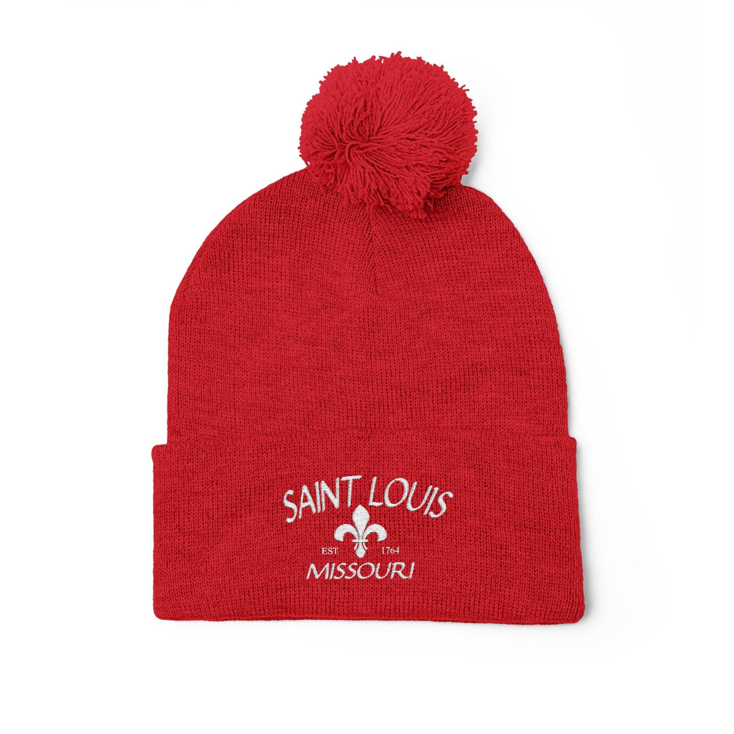St. Louis Pom Pom Knit Cap — Embroidered Cuffed Beanie