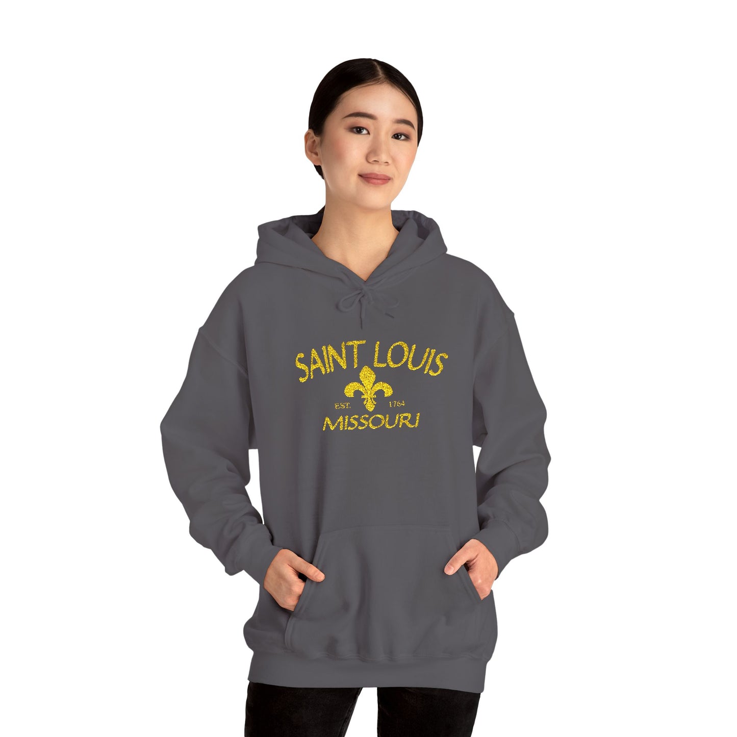Embroidered Hoodie-Saint Louis Missouri (Yellow Lettering) Printify