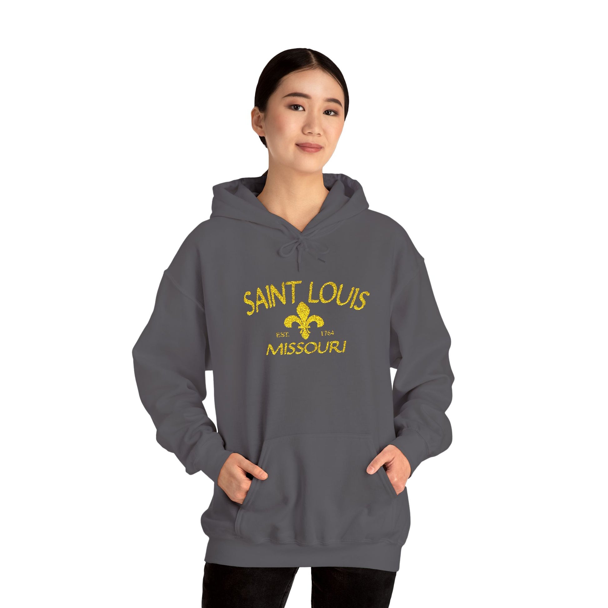 Embroidered Hoodie-Saint Louis Missouri (Yellow Lettering) Printify