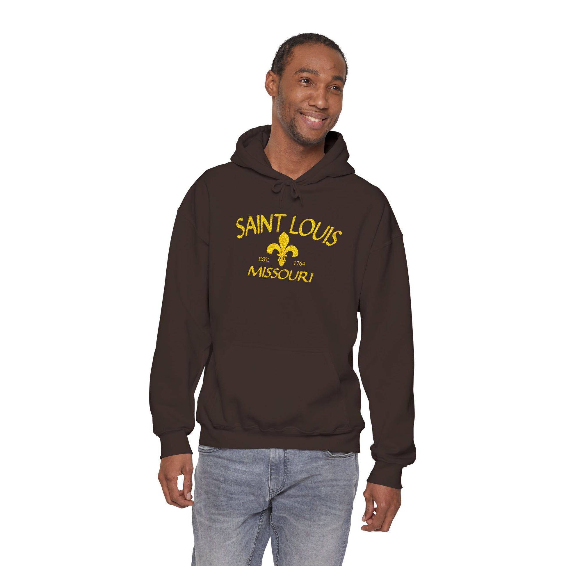 Embroidered Hoodie-Saint Louis Missouri (Yellow Lettering) Printify