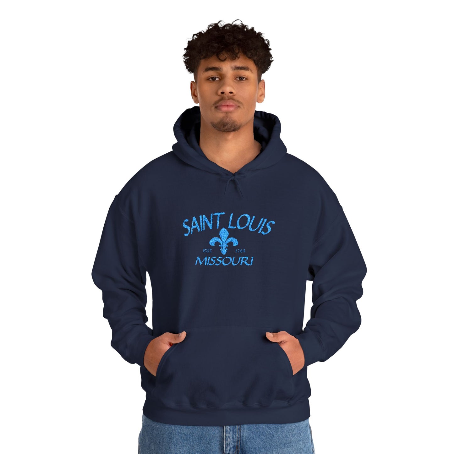 Saint Louis Embroidered Hoodie — Blue Lettering