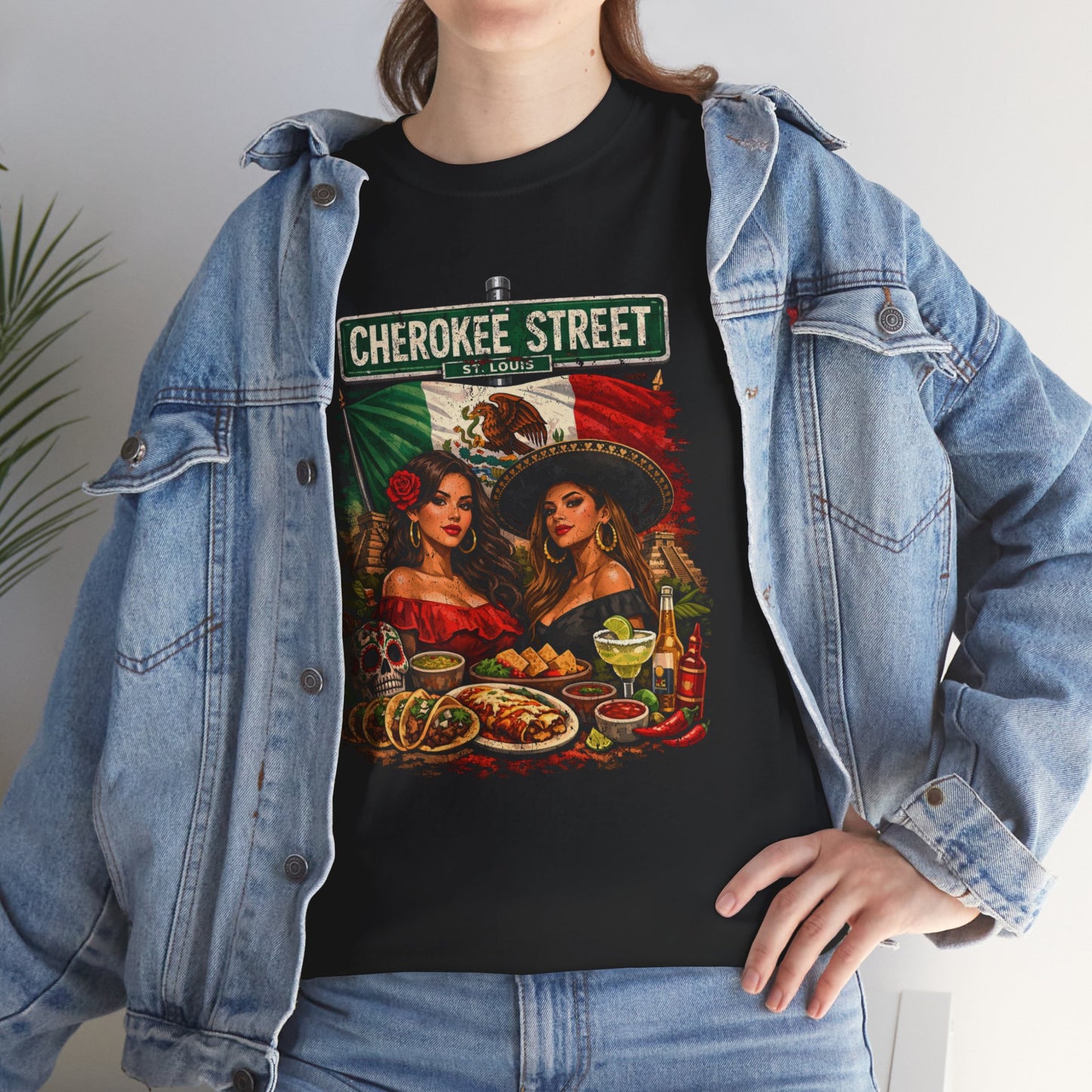 Cherokee Street Mexican Food Tee — Vintage Chicana Girls Street Sign T-Shirt