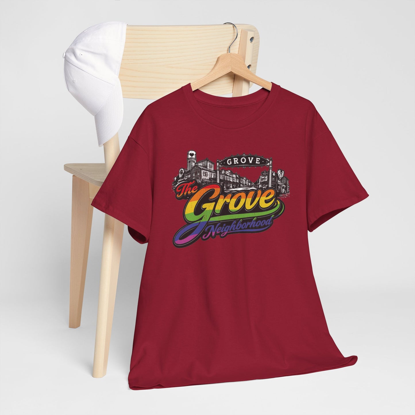 The Grove Neighborhood Tee — Retro Rainbow Logo T-Shirt